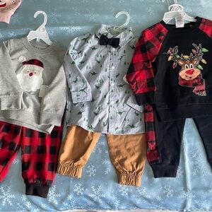 Festive Reindeer and Santa Kids Pajamas,Christmas set. Bundle of 3 set.